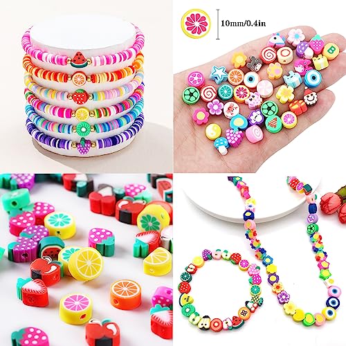1000PCS Polymer Clay Beads Bracelet Making kit, 24 Style Cute Fun Beads Flower Animal Rainbow Eye Charms for Jewelry Necklace Earring Making DIY Accessories for Women Girls - color: B1#Style 2