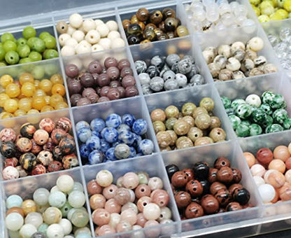 1200pcs 6mm Natural Round Stone Beads Real Gemstone Beading Loose Gemstone Hole Size 1mm DIY Smooth Beads for Bracelet Necklace Earrings Jewelry Making,Box Packed(24 Material -B,6mm) - color: 24 material -B,6mm, size: 6mm