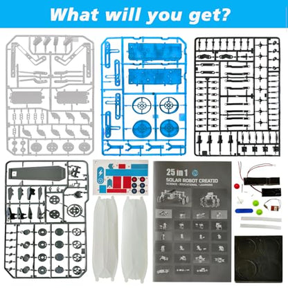 25-in-1 Solar Science Robot Kit, STEM Building Toy for Kids Ages 8+ - color: White & Blue