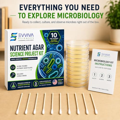 Evviva Sciences Nutrient Agar Petri Dishes Science Project Kit, Pre-Poured Agar Plates for Science Experiments, with Experiment eBook - color: Original