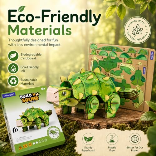 MierEdu Build 'N' Sound 3D Puzzle for Kids, Animal Puzzle with Sound Module, Educational STEM Craft Kit, FSC Paper Model Building Toy Gift for Ages 6+ - color: Ankylosaurus