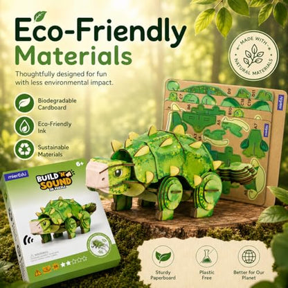 MierEdu Build 'N' Sound 3D Puzzle for Kids, Animal Puzzle with Sound Module, Educational STEM Craft Kit, FSC Paper Model Building Toy Gift for Ages 6+ - color: Ankylosaurus
