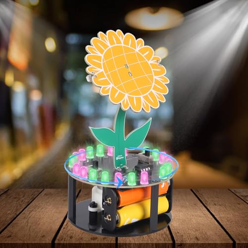 ICSTATION Light Chasing Sunflower Soldering Kit, Rotating Sunflower Soldering Learning Kit with RGB LED Lights DIY Electronic Kit for College Students Adult Soldering Practice Desktop Decoration