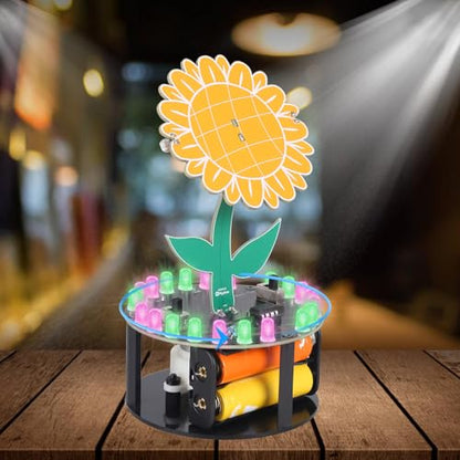 ICSTATION Light Chasing Sunflower Soldering Kit, Rotating Sunflower Soldering Learning Kit with RGB LED Lights DIY Electronic Kit for College Students Adult Soldering Practice Desktop Decoration