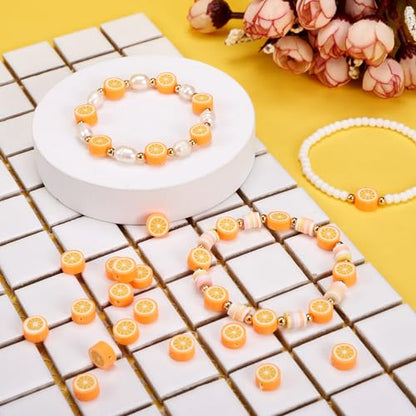 Elecrelive 50Pcs Orange Slice Loose Beads Fruit Theme Polymer Clay Beads Food Spacer Charms 10x4.5mm for Necklace Bracelets Earrings Key Chains Making - color: Orange