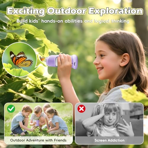 Alotwan Kids Digital Microscope 1000X Zoom, Mini Pocket Handheld Microscope with Camera/Video/Telescope Function, Portable Outdoor Travel Toys Magnifying Glass for Boys Girls 3-8 Years STEM Gifts - color: Purple
