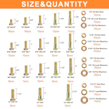 626PCS Assorted Nuts and Bolt Assortment Kit, SAE Grade 8 Heavy Duty Bolts and Nuts Kit, Including 1/4-20 5/16-18 3/8-16 1/2-13 SAE Sizes - size: 626PCS SAE (1/4-20, 5/16-18, 3/8-16, 1/2-13)