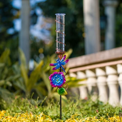 Stargarden Rain Gauge Outdoor, Dragonfly Solar Rain Gauge - color: purple dragonfly