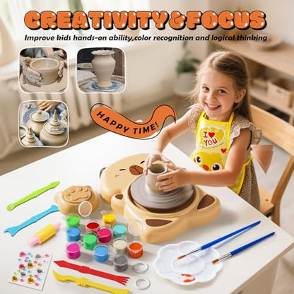 Capybaras Pottery Wheel Kit for Kids with Foot Pedal for Kids Ages 6-12 - color: Brown C