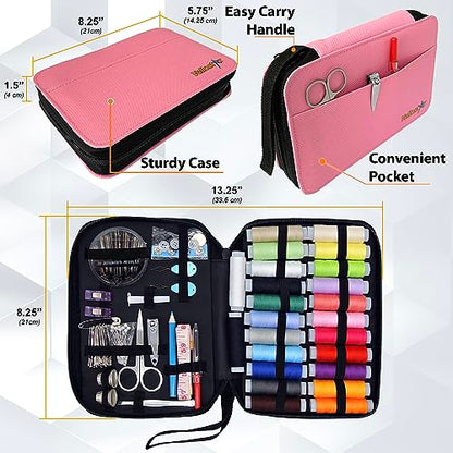 Vellostar Sewing Kit for Adults, Teens & Kids - 100-Piece Pink Beginner Set - color: Pink