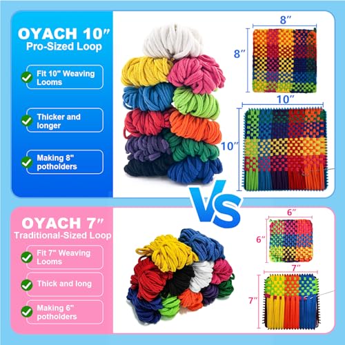 OYACH 10inch 440 Cotton Weaving Refill Loops Band,Makes 8pcs 8" Potholders - color: Rainbow 10" Cotton Loops