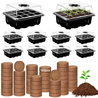 ZeeDix 10 Set Seed Starter Tray Kits with 150 Pack Coco Coir Pellets - color: 10 Set