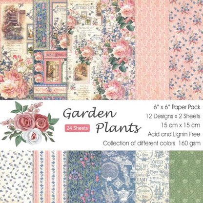 6x6" Cardstock Single Sided Scrapbooking,Craft Decorative Scrap Book Paper - color: 24sheets-garden plants