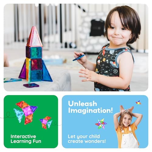 PicassoTiles 60 pcs Mini Magnetic Tiles Magnet Toys Travel-Friendly On-The-Go Building Blocks for Kids Compact Lightweight Creative playset Preschool Montessori Early Learning STEM Kids Toy Ages 3+. - color: 60pcs Mini