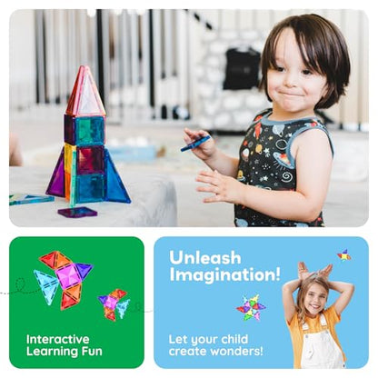 PicassoTiles 60 pcs Mini Magnetic Tiles Magnet Toys Travel-Friendly On-The-Go Building Blocks for Kids Compact Lightweight Creative playset Preschool Montessori Early Learning STEM Kids Toy Ages 3+. - color: 60pcs Mini