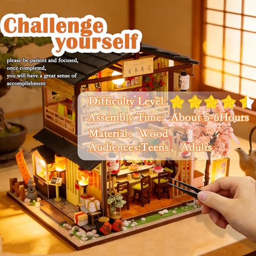 Book Nook Kit, Japanese Miniature House Kit with Dust Cover Dollhouse - color: Sushi Restaurant