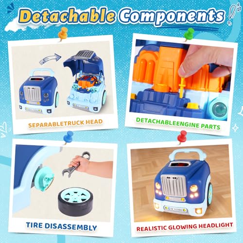 Interactive Truck Engine Toy with Removable Parts - Lights,Sounds，Ages3-5 - color: Blue