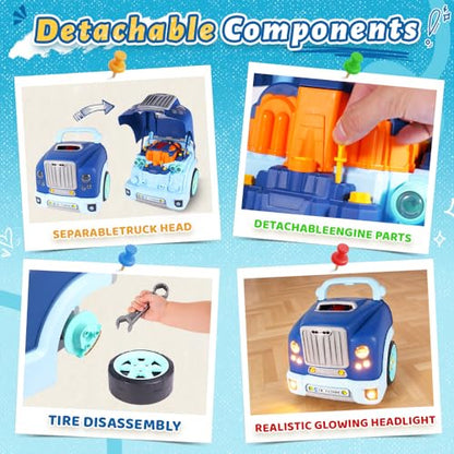 Interactive Truck Engine Toy with Removable Parts - Lights,Sounds，Ages3-5 - color: Blue