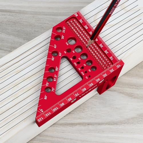 Metric Versatile Carpenter Square Scribing Ruler, 3D Multi-Angle Measuring Tool with Angle Pin Aluminum Alloy 22.5-90 Degree, CM Scale for Woodworking, Engineering, Construction - color: Red