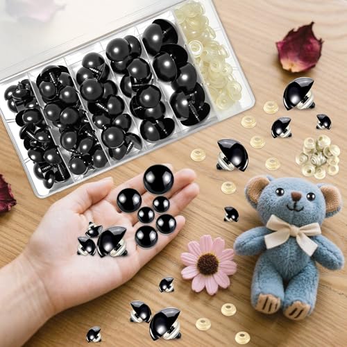 172pcs Large Black Safety Eyes for Amigurumi Crochet – 18-30mm Plastic Doll Eyes with Washers, Assorted Sizes for DIY Stuffed Animals, Teddy Bears, Plush Dolls, and Craft Making Supplies