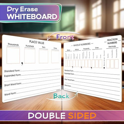 SCRIBBLEDO Place Value Board 9" x 12" Double Sided Dry Erase Boards for Kids for Teaching Place Values from Billions to Decimal Numbers Math Manipulative Lapboard for Home School and Classroom - style: 1 Board