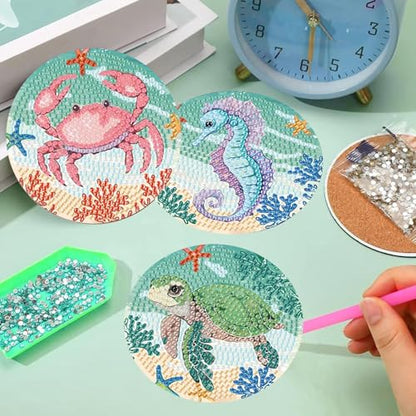 mrpwnle 8 Pack Diamond Art Coasters Kits - Ocean Diamond Painting Coasters - color: Ocean Animal