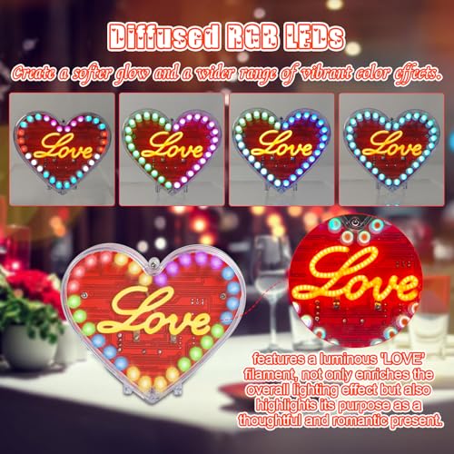 IS ICSTATION Heart Shaped LED Soldering Practice Kit, RGB LED Heart Circuit Soldering Project with Love Filament DIY Electronic Kit for College Solder Education Present for Lover