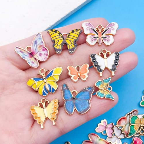 WOCRAFT 100pcs Assorted Enamel Butterfly Bracelet Charms for Jewelry Making DIY Necklace Bracelet Keychain Crafting Charms Kit (M771) - style: Butterfly