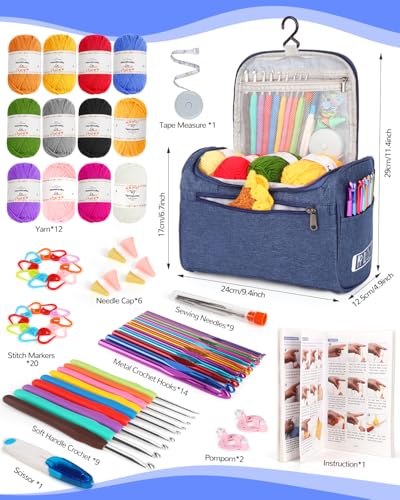 Aeelike Crochet Kits for Beginners Adults Kids, Complete Crochet Set, Navy - color: Navy