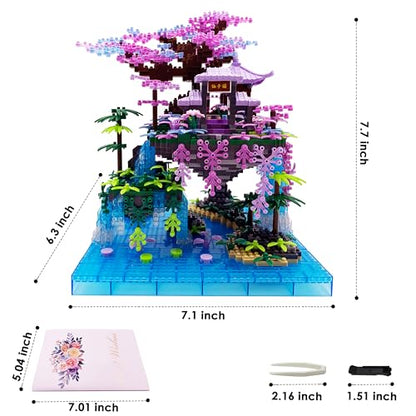 2588 PCS Cherry Blossom Bonsai Tree Building Block Sets for Adults Teens，Chinese Moon Palace Architecture Model，Micro Mini Japanese Sakura Tree House Building Kit，Creative Gift for Kids 14+