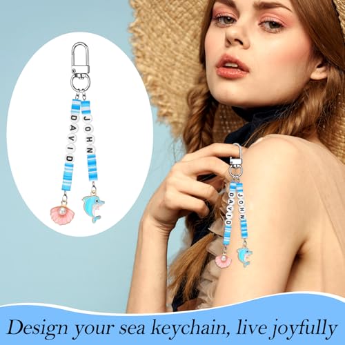 Tondiamo 2823 Pcs Ocean Keychain Making Kit Seashell Bag Charm Beach DIY Craft Sea Themed Key Ring Starfish Mermaid Charms Letters Beads String for Gift Jewelry Key Ring Backpack Accessories - style: Marine