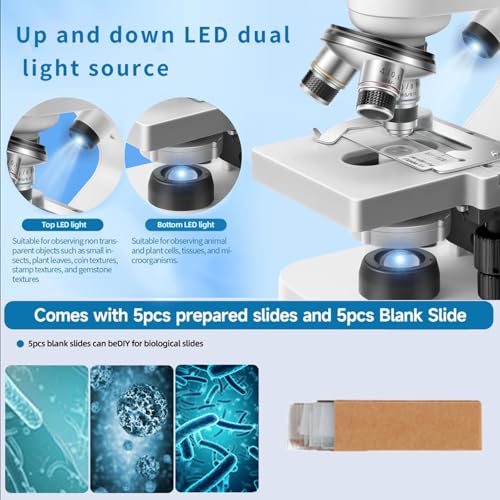 Trinocular Microscope 40x-2000x Magnification Double-Layer Stage with LED Lights on top and Bottom, Thick and Thin Dual Focusing knobs, Professional Biological Microscope (WiFi Electronic Eyepiece)