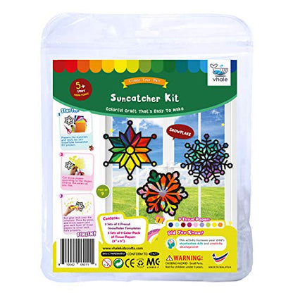 VHALE Suncatchers Craft 3 Sets (9 Cutouts) w Tissue Papers Stained Glass Effect Paper Sun Catcher Kit, Window Art, Classroom Crafts, Creative Art Projects, Kids Party Favors (Snowflake) - style: Snowflake