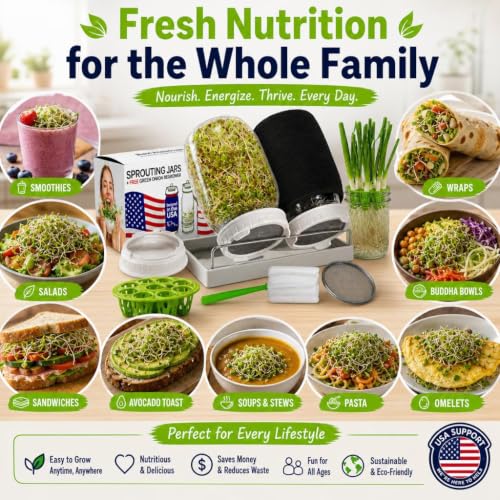 Sprouting Jar Kit - 2 Wide-Mouth Mason Jars with Stand and Sprout Lids - color: Sprouts Growing Kit & Green Onion Regrower