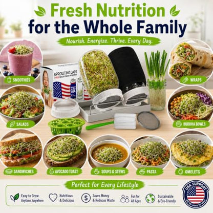 Sprouting Jar Kit - 2 Wide-Mouth Mason Jars with Stand and Sprout Lids - color: Sprouts Growing Kit & Green Onion Regrower