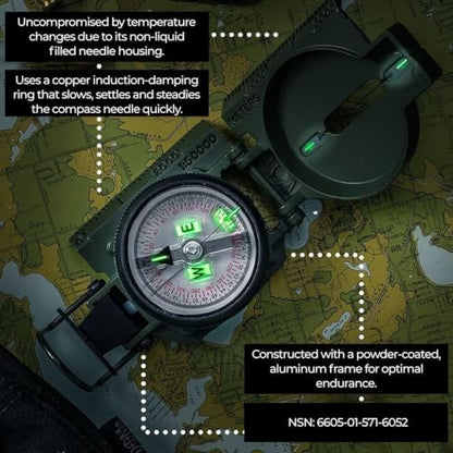 Cammenga Military Grade Phosphorescent Lensatic Compass, Made in USA