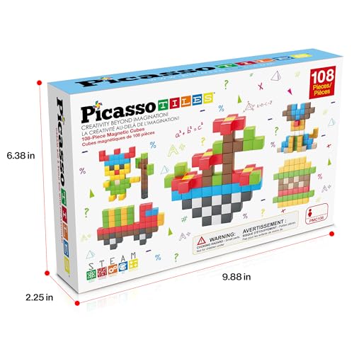 PicassoTiles 108 Piece Magnetic Cubes, 1 Inch STEM Building Set for Kids 3+ - style: 108pcs Puzzle Cubes