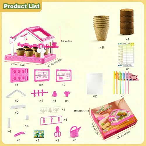 Kids Mini Greenhouse Plant Growing Kit with Drip Irrigation System,Transparent Plant Observation House Complete Gardening Tools,STEM Science Educational Planting Toy Gift for Boys Girls Age 3-12