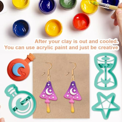 16Pcs Moon Star Polymer Clay Cutters Starry Sky Polymer Cutter for Clay Earrings Making Festival Jewelry DIY - color: Star and Moon