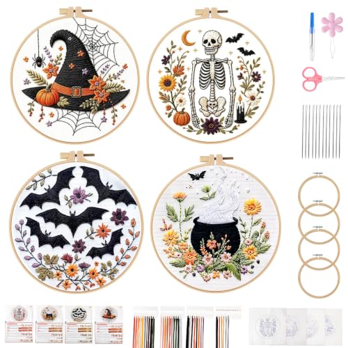 4 Set Halloween Embroidery Kit, DIY Hand Embroidery Kit for Beginners