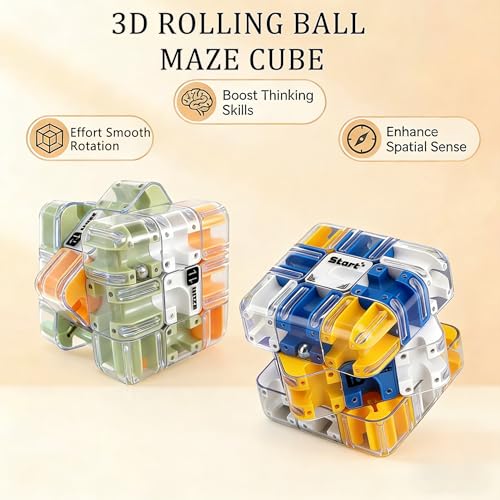 2 Pack 3D Rolling Ball Maze Cube Puzzle,Maze Cube for Kids Labyrinth 3D Puzzle Maze Cube Ball Twist Roll Brain Teaser Toys,Cultivate Logical Thinking for Logical Thinking for Family Game Birthday Gift - color: Maze Cube