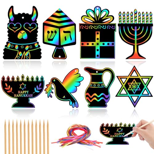 JULMELON 36PCS Hanukkah Scratch Paper Crafts for Kids, Chanukah Gifts - style: Hanukkah