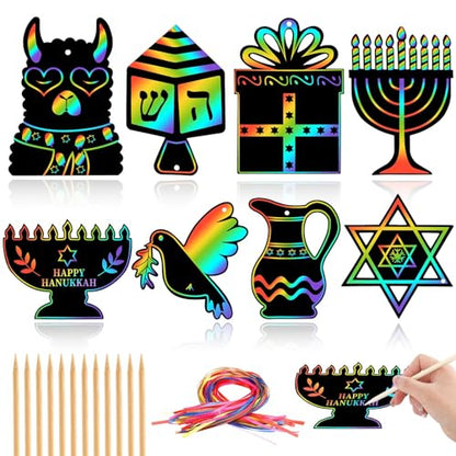JULMELON 36PCS Hanukkah Scratch Paper Crafts for Kids, Chanukah Gifts - style: Hanukkah