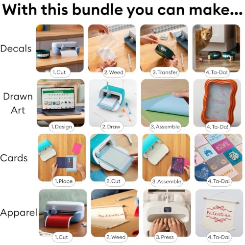 Cricut Deluxe All‑in‑One Sampler Kit for Cricut Joy Machines- 40+ Piece Bundle with Vinyl, Heat Transfer Vinyl, Card Sets with Pens & Instructional Guides, Beginner Die-Cutting Machine Materials Pack - color: Deluxe Sampler