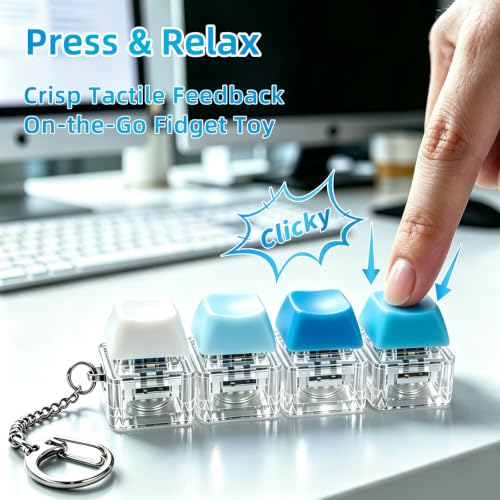 2 PCS Keyboard Fidget Toy, Decompression Button Clicker Keychain, Portable Tactile Sensory Toys, Stocking Stuffers for Stress Relief, Autism, ASMR, Adults, Teens - color: Green+blue