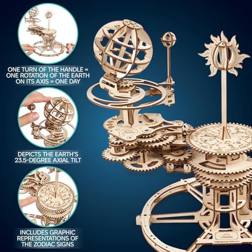 UGEARS Mechanical Tellurion 3D Puzzle - 3D Wooden Puzzled for Adults, Solar System Model Kit, Wooden Model Kits for Adults to Build, Mechanical Models Brain Teaser Puzzle