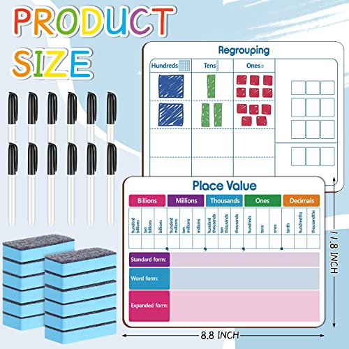 Qeeenar 12 Set Place Value Chart Dry Erase Whiteboard for Classroom Wall