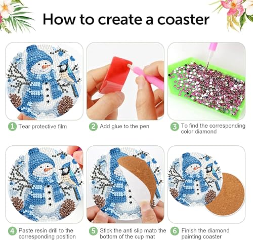 8 PCS Christmas Diamond Art Coasters Kits with Holder Cork Pads - color: Christmas Snowman a Coasters