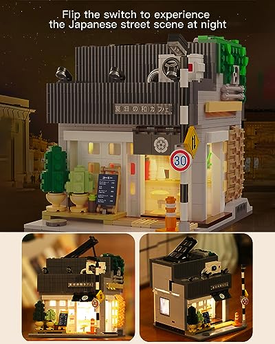 Summer Breeze Japanese Café Building Block Set, MOC Kyoto Street View with Lights, Japanese Architecture Construction Model, Gift for Adults(1108PCS) - style: Japanese Summer Coffee