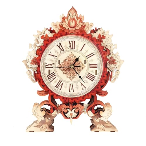 3D Puzzles for Adults Flame Flower Wall Clock Wooden Model DIY Kit Puzzle Clock Birthday Gifts for Men Woman Home Decor Christmas - color: Flame Flower